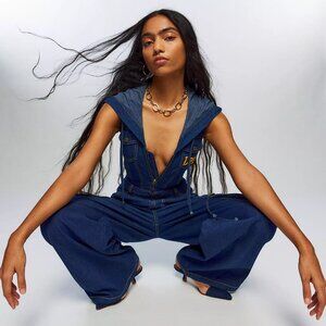 Lee X Angel Chen Denim Jeam Coverall Jumpsuit Hooded Wide Leg S NEW NWT